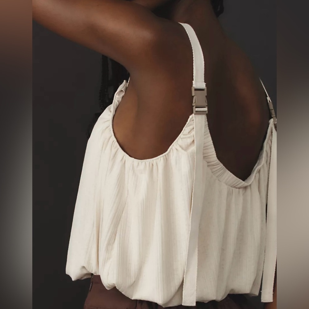 Anthropologie Sheer Ribbed Buckle Bubble Tank Top Size Small - Picture 3 of 3